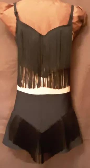 Completo Ballo festa coordinato frange nero minigonna top canotta