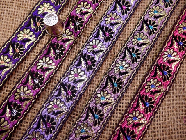 Twining Ribbon Pattern INDIAN ASIAN TWINING Daisy Flower Pattern Jacquard Trim Ribbon Sari M10 ...