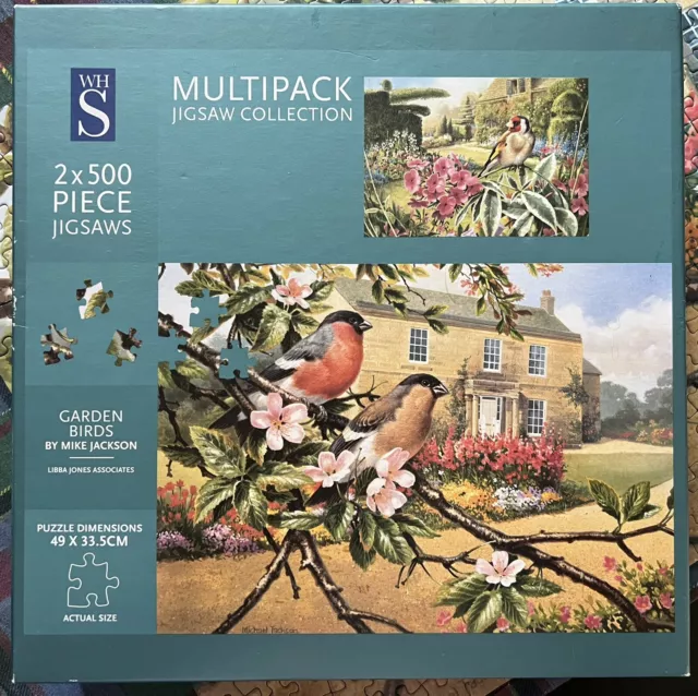 WHSmith jigsaw puzzle Multipack 2*500 pieces Garden Birds. 1 Piece Missing