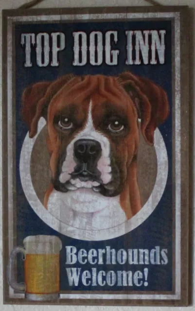 Boxer Sign Top Dog Inn Wooden Plaque BeerHounds Pet Lover Beer Bar Made in USA