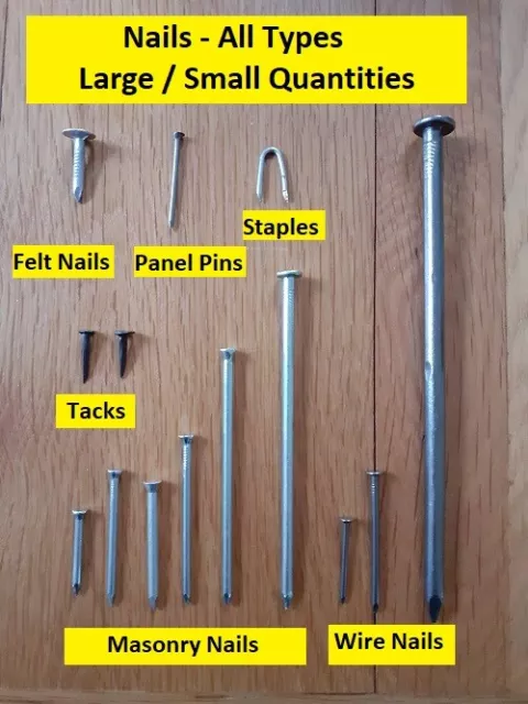 NAILS STAPLES TACKS & PINS - All Types and Sizes - For Wood Felt Masonry Stone