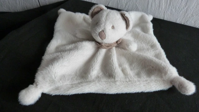 doudou  plat   simba  ours   blanc  bandana  taupe   excellent etat