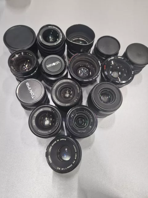 Lot of 15 Zoom Lens Various Models 18-55mm/55mm/50mm/28mm/35mm/18-55mm For Parts