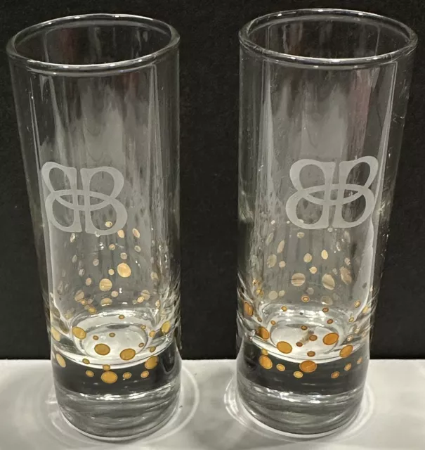 Baileys Irish Cream Tall Shot Glass Gold Dot Confetti 4" Etched BB Logo Set of 2