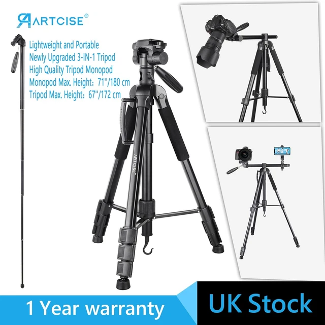 ARTCISE 67" Professional Heavy Duty Aluminium Tripod & Pan Head for DSLR Camera