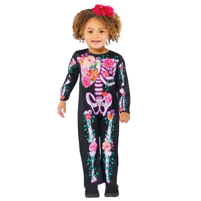 Abito elegante scheletro floreale bambini bambini costume Halloween ragazze bambini cosplay