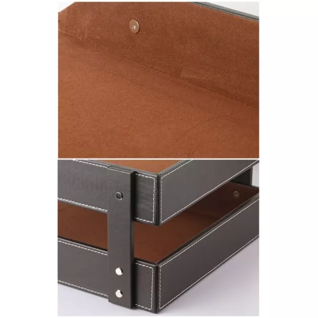 A4 Document File Organizer Tray Double Layers Desk PU Leather Paper Holder Rack