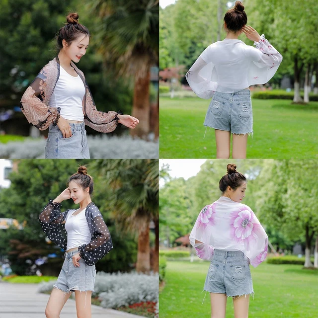 Top scialle Sacrf cappotto a maniche lunghe donna estate floreale spiaggia bikini cover up