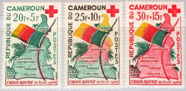 CAMEROUN KAMERUN 1961 326-28 B30-32 Map & Flag Red Cross Rotes Krezu Surtax MNH