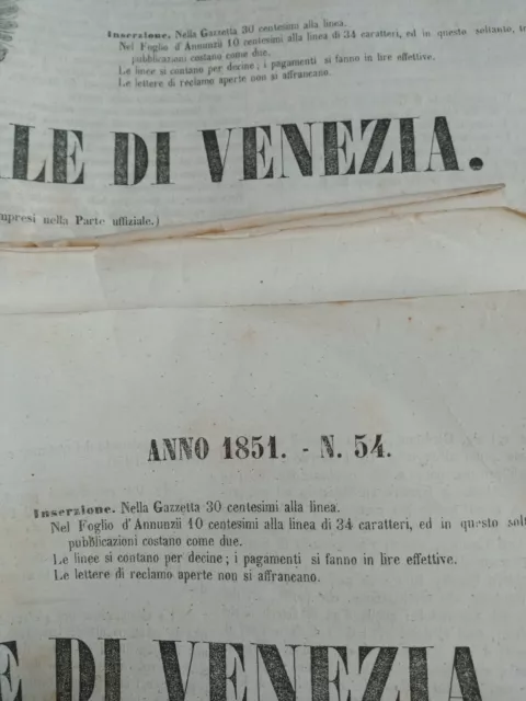 Gazzetta Uffiziale di Venezia.  -3NUMERI -del 1851
