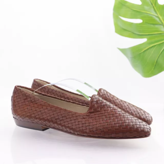 Sesto Meucci Italy Women's Loafer Size 9 Woven Brown Leather Slip On Flat Comfy