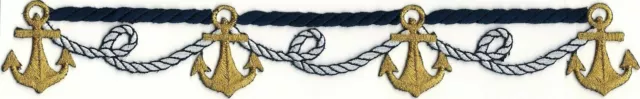 Nautical 4 Anchor Line Rope Strip Embroidered Patch