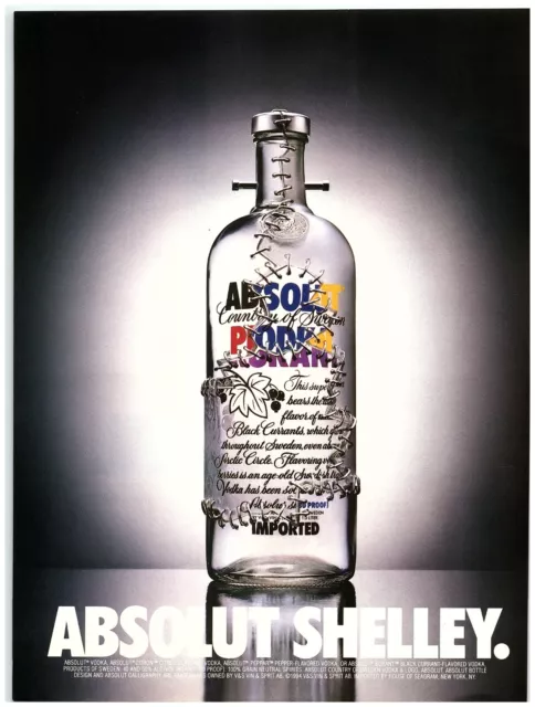 1994 Absolut Shelley Vodka Print Ad, Mary Shelley Frankenstein Monster Staples