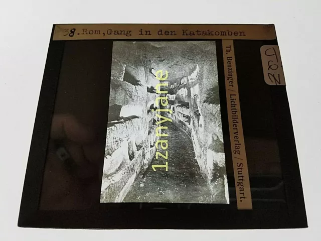Glass Magic Lantern Slide JQZ ROME CATACOMBS TIGHT BRICK WALLS PASSAGE Italy