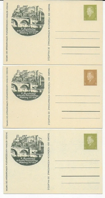 Deutsches Reich 1932 - 3 versch. Privatganzsachen Philatelistentag Heidelberg