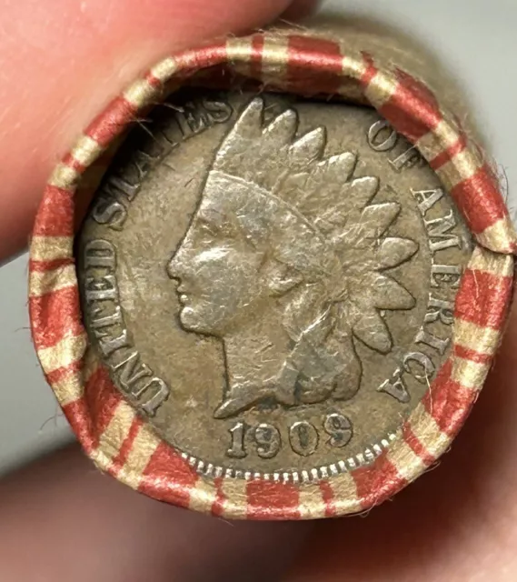 Roll of Wheat Pennies 1909 Indian Head on End 1c Coins