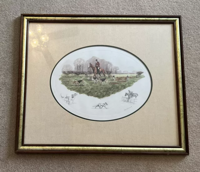 Nigel Hemming signed 1985 Fox & Hounds Framed Hunting Horses Nigel Hemming signed 1985 Fox & Hounds Framed Hunting Horses