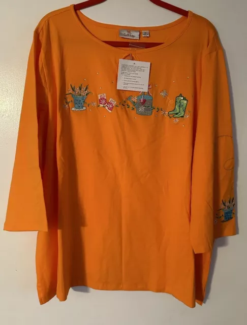 Women’s Quacker Factory Embellished Top Gardening Orange Size 3X NEW