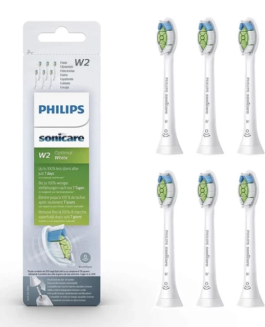 6 testine di spazzolino sonico standard sonico originali Philips Sonicare W2 bianche ottimali