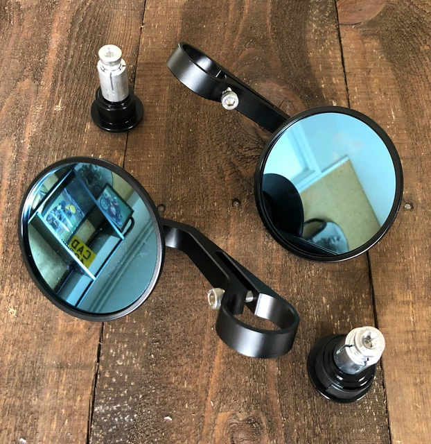 CNC ALUMINIUM ROUND Bar End Mirrors Racer Pair Royal Enfield