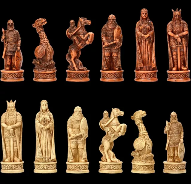 Chess Figures Set - Viking Wood Colors Chess Figurines Mythology