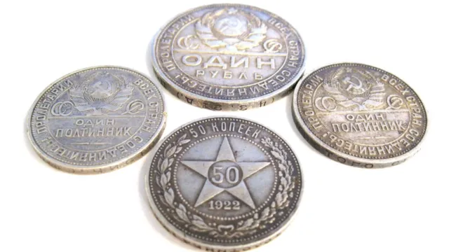 URSS russa Unione Sovietica 1 rublo e 50 copechi Monete d'argento puro