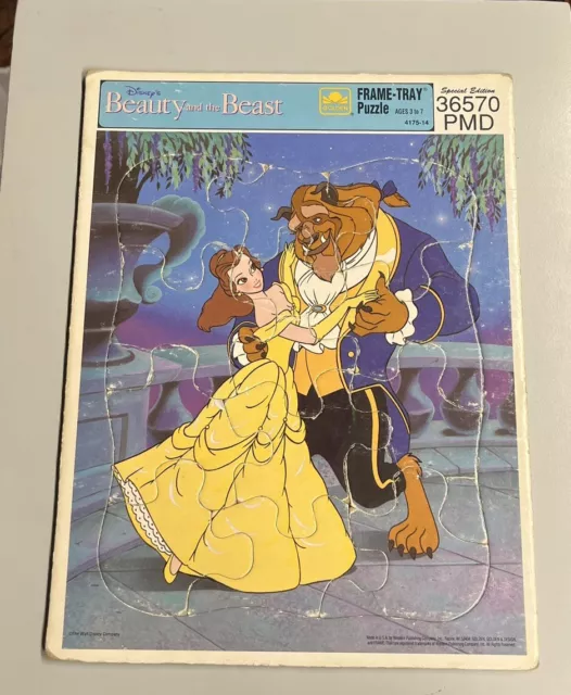 Golden Frame-Tray Puzzle Disney's Beauty and the Beast 12 Piece Vintage Dancing