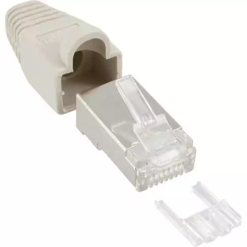 10 enchufes engarzados InLine RJ45 blindados + protección contra arrugas + ayuda para enhebrar 100 piezas beige