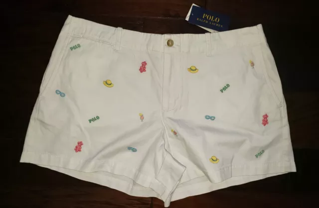 NWT Polo Ralph Lauren Women's White Beach POLO Embroidered Shorts