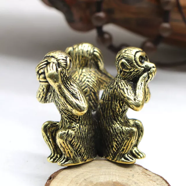 Pure Brass Solid Figure "Three Wise Monkeys" Hear See Speak No Evil Combination