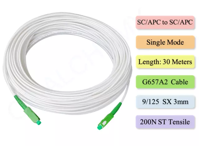 White SC-APC Fibre Optical Patch Cable NBN Patch Cord 30M