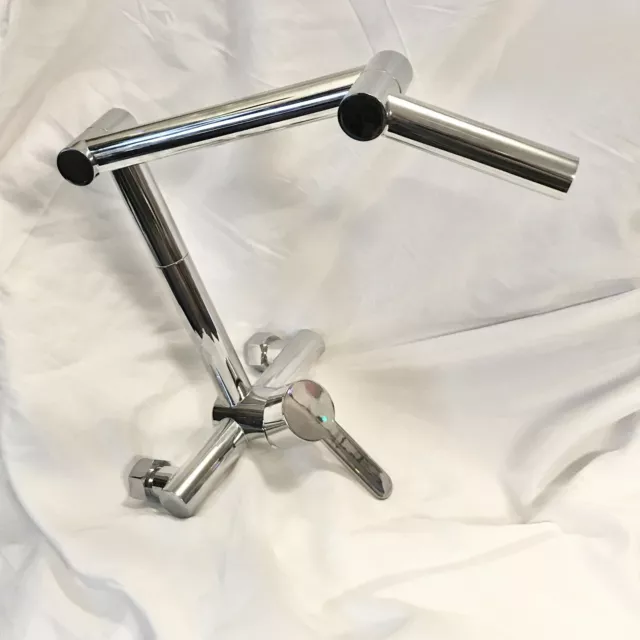 Vertical Articulated Hot/Cold Pot Filler Faucet - Wall Mount 2-Hole Single Lever