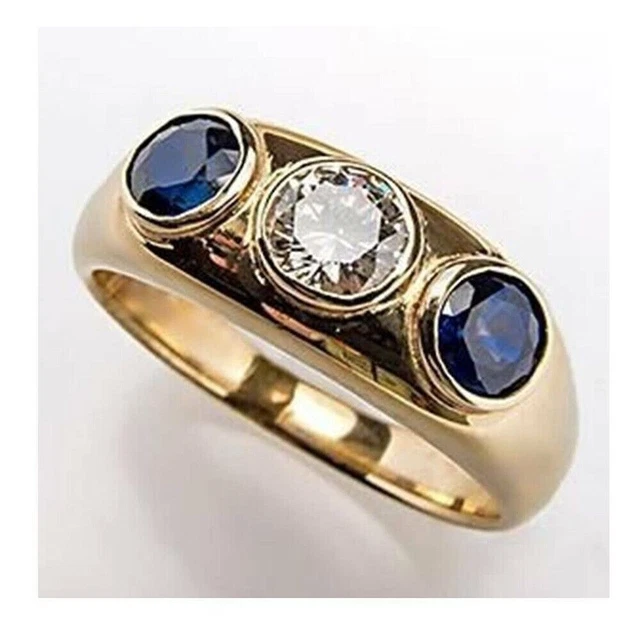 1.80 Ct Natural Sapphire & Moissanite Men's Wedding Band Ring Gold Plated Silver