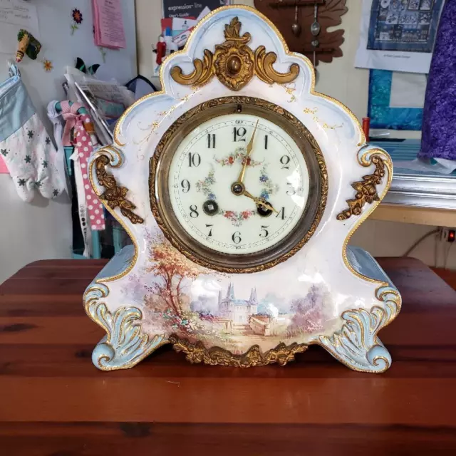 Outstanding French Marti Blue Porcelain Mantle Clock