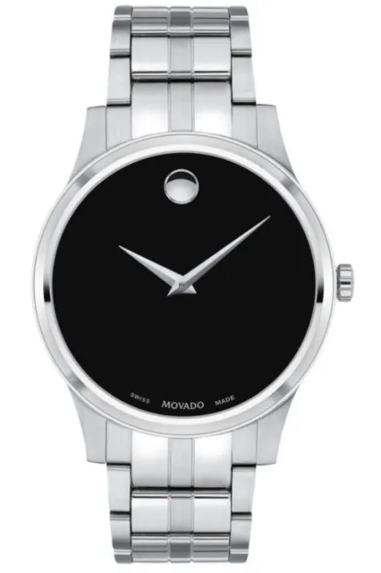 New Movado Museum Black Dial Stainless Steel Mens Swiss Quartz 0607533 Watch