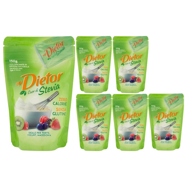 Dietor Cuor Di Stevia Dolcificante Zero Calorie 6 Buste Da 150 Grammi