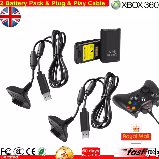 2x PLAY AND CHARGE KIT + RECHARGEABLE BATTERY PACK FOR XBOX 360 CONTROLLER