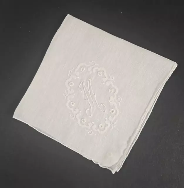 Monogram Initial  "M" handkerchief hankie embroidered ladies linen vintage hanky