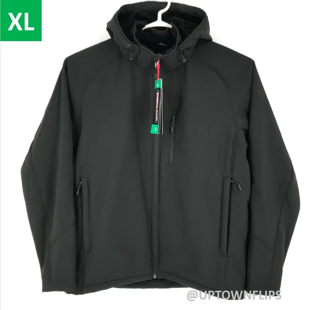 Kirkland Mens Jacket XL Black Fleece Lined Detachable Hood Stretch Water Wind