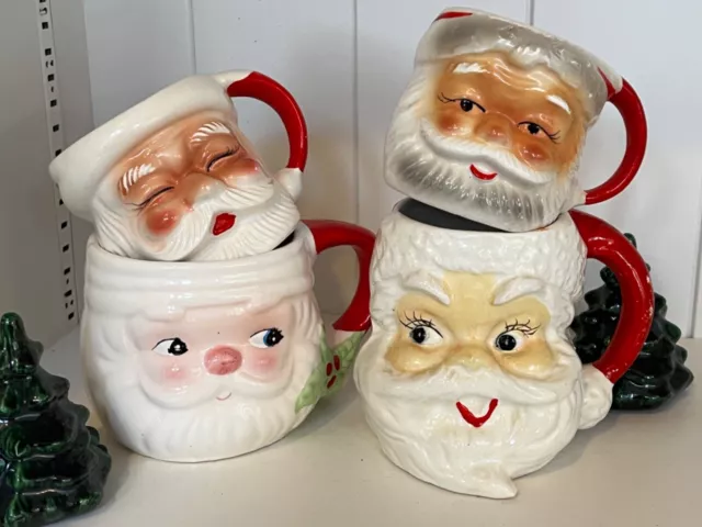 Vintage Ceramic Santa Mug Cup Lot of 4 Japan Brinns