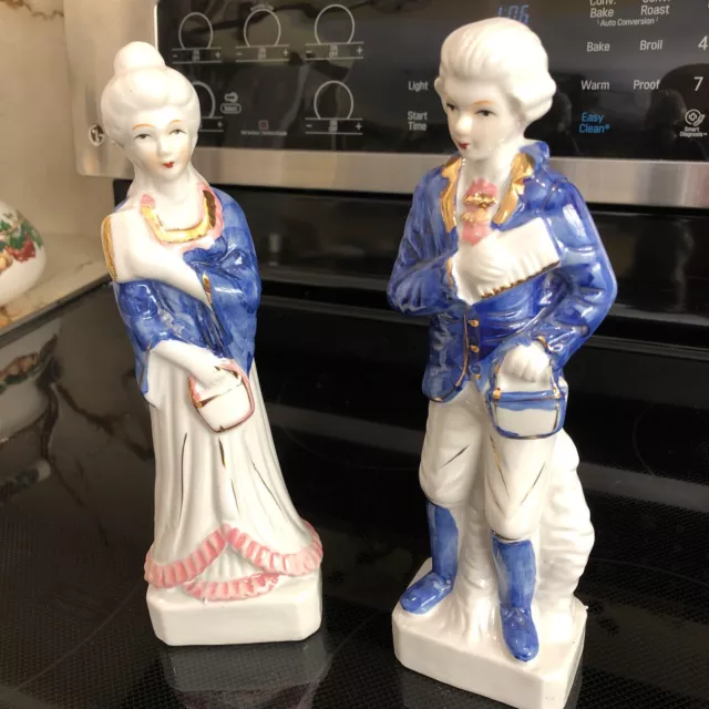 Vintage Blue White Pink Porcelain Figurines Ceramic Victorian Porcelain.