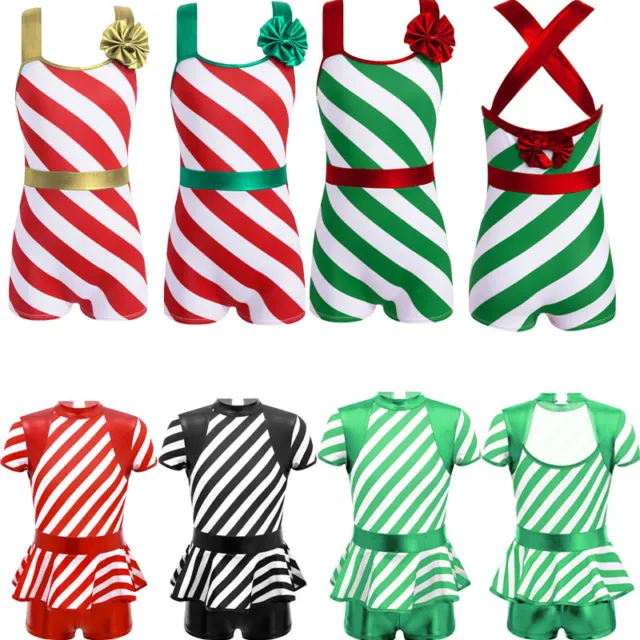 Kids Girls Candy Christmas Costume Stripes Jumpsuit Festival Fancy Dress up