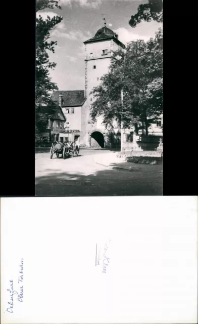 Ochsenfurt Pferde Fuhrwerk passiert Oberer Torturm, Echtfoto-AK Foto-Klose 1960