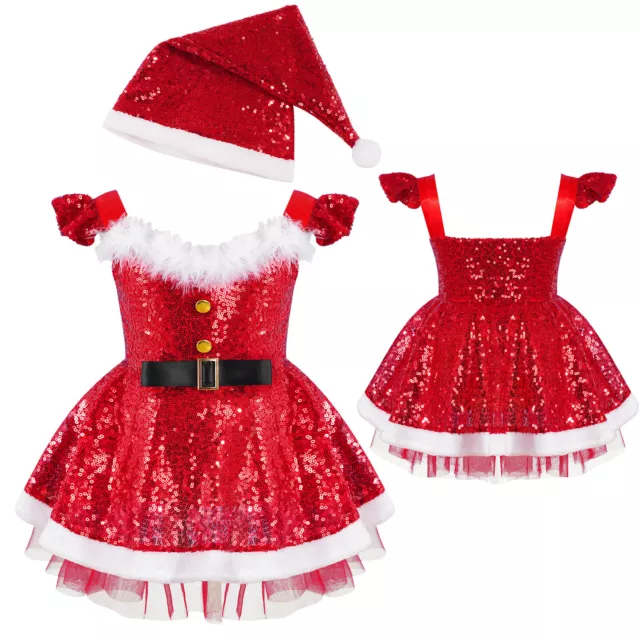 Costume di Natale principessa paillettes bambina signora Claus bambina paillettes tutù