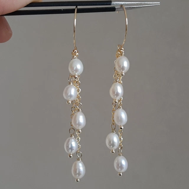 Boucles D'oreilles Dormeuses En Perles De Culture Et Plaqué Or 14k - Marque Rose-Mimosa, Style élégant Et Naturel