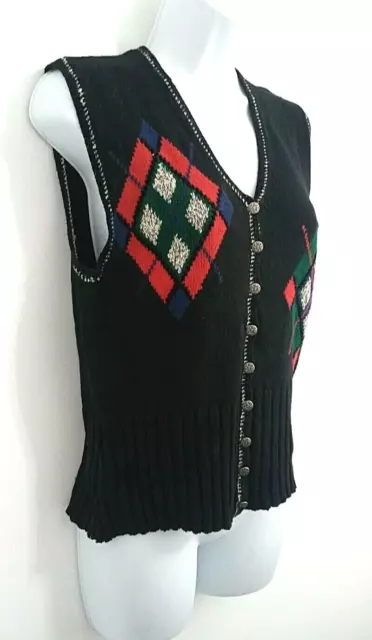 SUSAN BRISTOL WOMEN'S Vintage S Small Sweater Vest Black Green Argyle ...