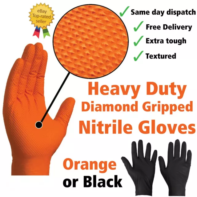 Orange Nitrile Gloves Heavy Duty Diamond Grip  Car Disposable Latex Powder Free