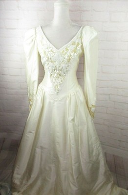 Jasmine Vintage Wedding Dress Pure Woven Silk Champagne White Long Sleeve