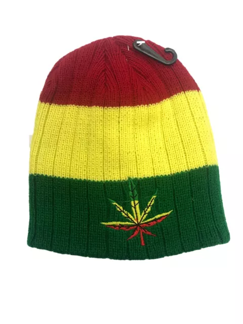 Weed Leaf Beanie Hat Cannabis Rasta Adults Mens Ladies Woolly Ski Winter Hat