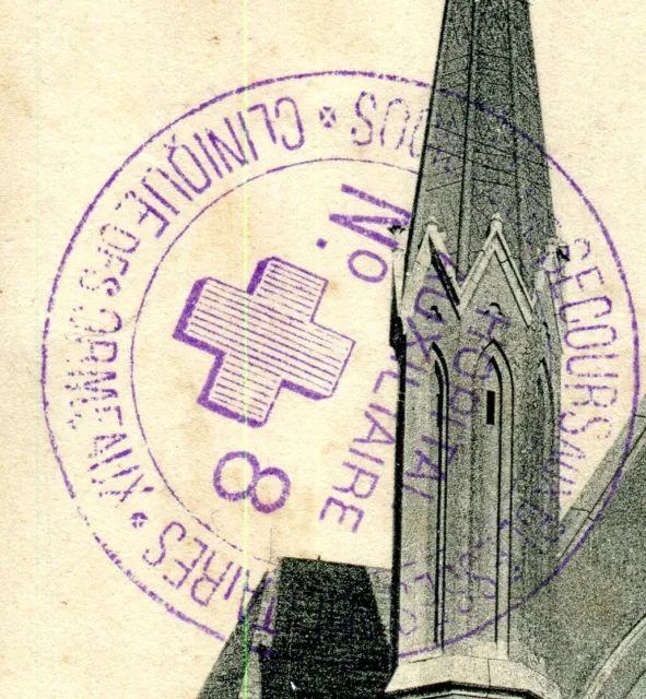 Cachet de l'Hôpital Auxiliaire n° 8 du Havre sur carte postale en fm en 1915